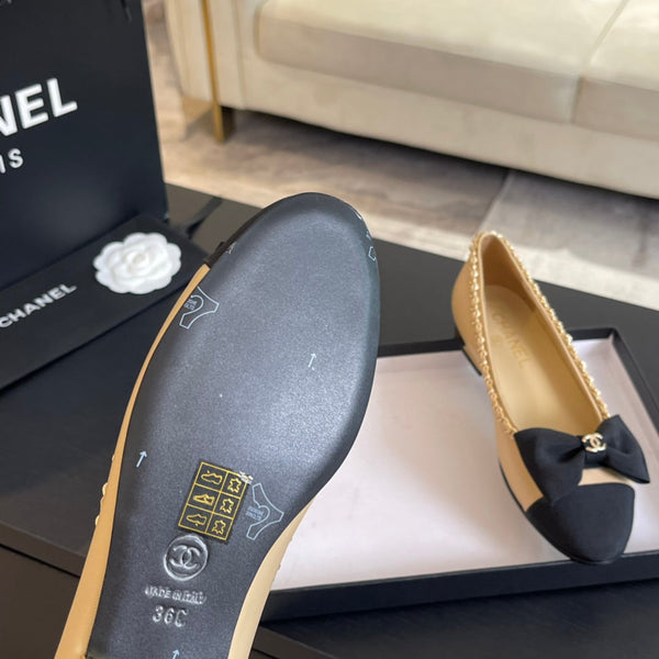 BALLERINA BEIGE CREMA PELLE DI VITELLO E TESSUTO