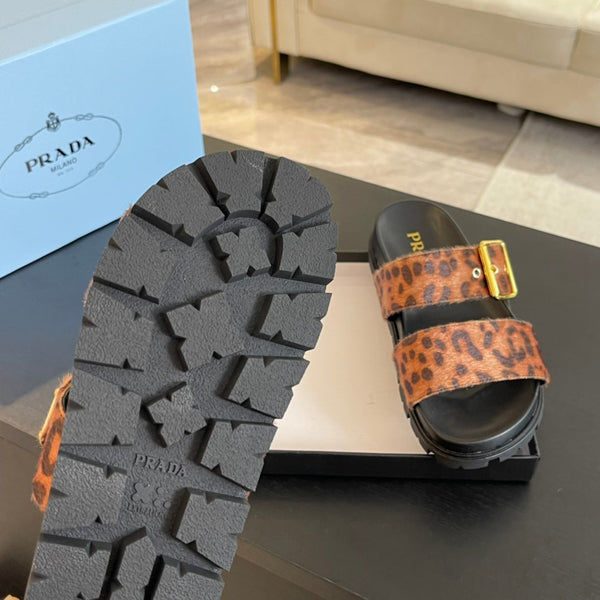 SANDALI PRA SLIDES NERI E MOTIVO LEOPARDATO IN VELLUTO