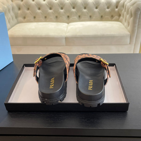 SANDALI PRA SLIDES NERI E MOTIVO LEOPARDATO IN VELLUTO