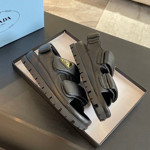 SANDALI PRA FLAT IN NAPPA AGNELLO NERO