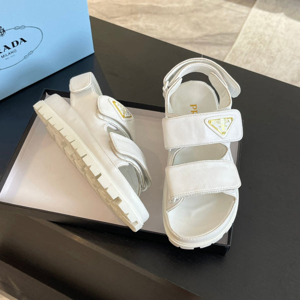 PRA FLAT NAPPA SANDALS WHITE LAMBSKIN