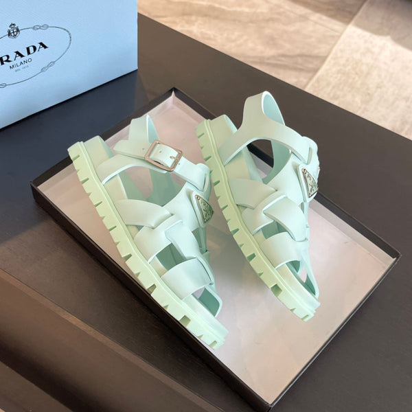 SANDALI IN GOMMA INCROCIATI PRA IN PELLE DI VITELLO MENTA