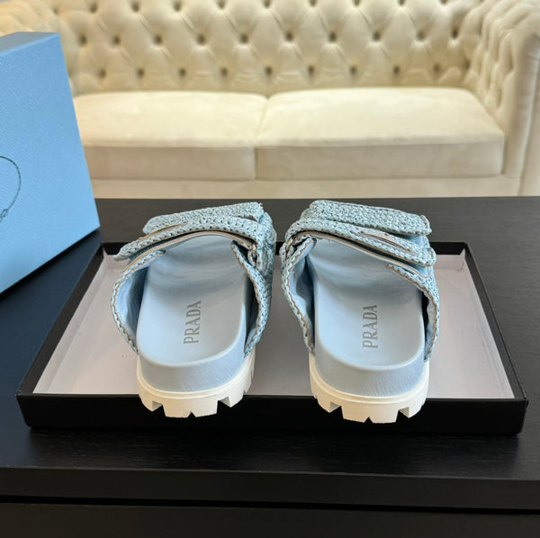 PRA RAFFIA CORK SLIDE SKY CALFSELLE