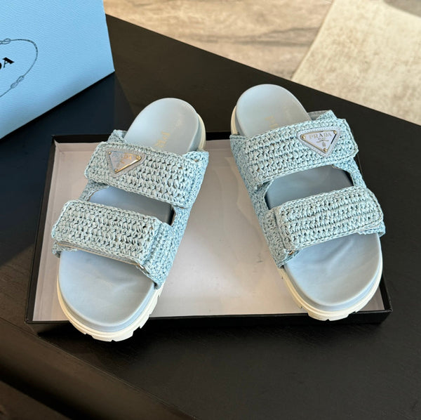 PRA RAFFIA CORK SLIDE SKY CALFSELLE