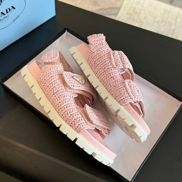 SANDALI PRA ALL'UNCINETTO IN PELLE DI VITELLO ROSA CHIARO