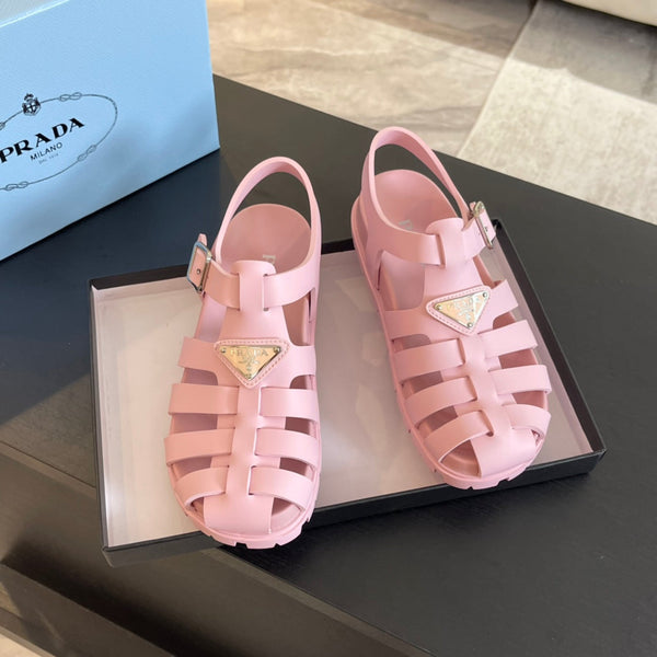 SANDALI DA PESCATORE IN GOMMA PRA IN PELLE DI VITELLO ROSA CHIARO