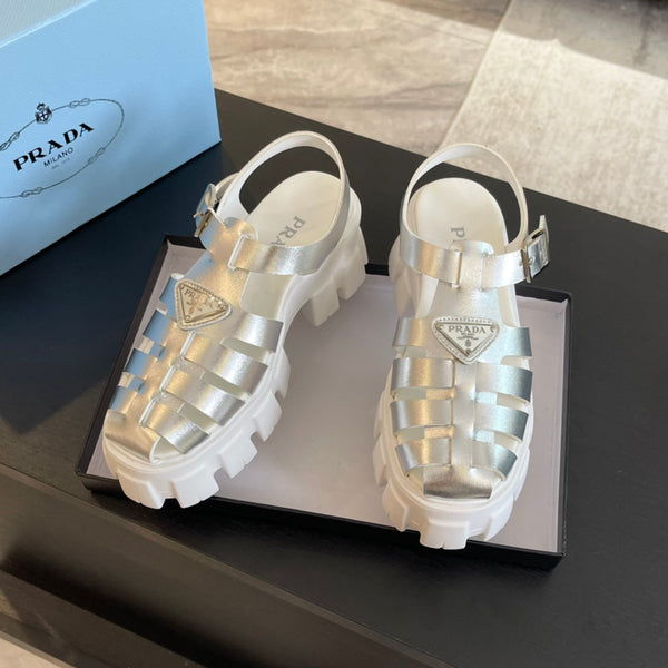 SANDALI PRA IN GOMMA MONOLITH IN VITELLO ARGENTO