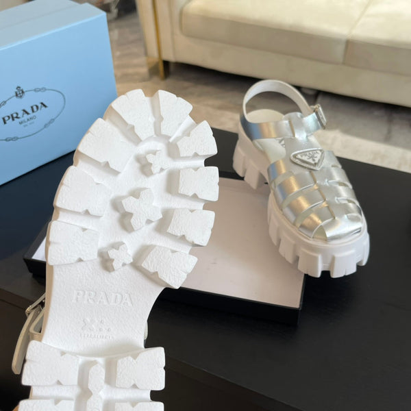 SANDALI PRA IN GOMMA MONOLITH IN VITELLO ARGENTO