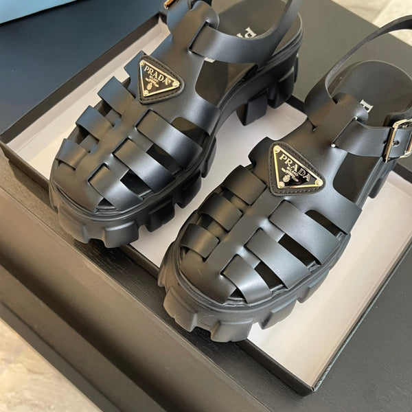 SANDALI PRA RUBBER MONOLITH IN PELLE DI VITELLO NERA