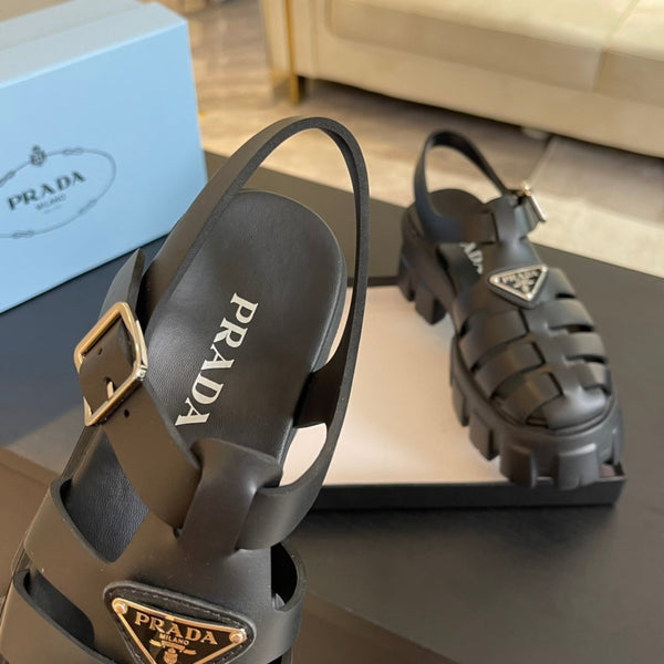 SANDALI PRA RUBBER MONOLITH IN PELLE DI VITELLO NERA