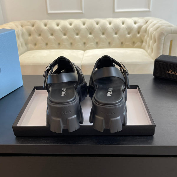 SANDALI PRA RUBBER MONOLITH IN PELLE DI VITELLO NERA