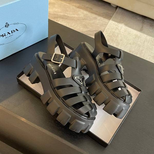 SANDALI PRA RUBBER MONOLITH IN PELLE DI VITELLO NERA