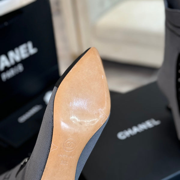 CC Ankle Boots Grey Black Chain Wool And Lambskin