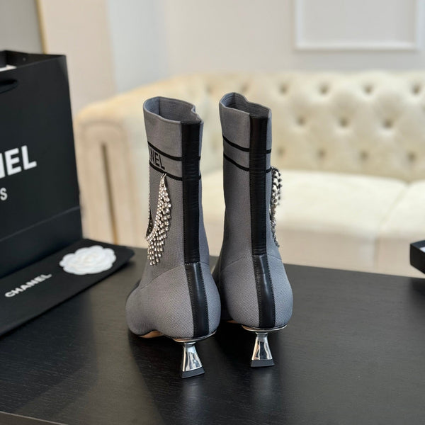 CC Ankle Boots Grey Wool And Lambskin