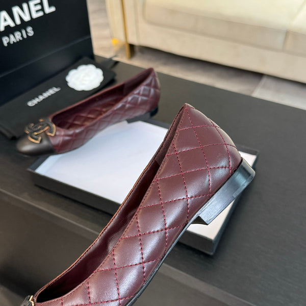 ballet flat burgundy quilted lambskin large black cc logo