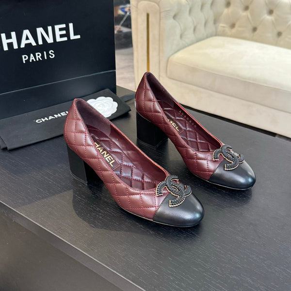 ballet flat with high heel 7cm burgundy black quilted lambskin
