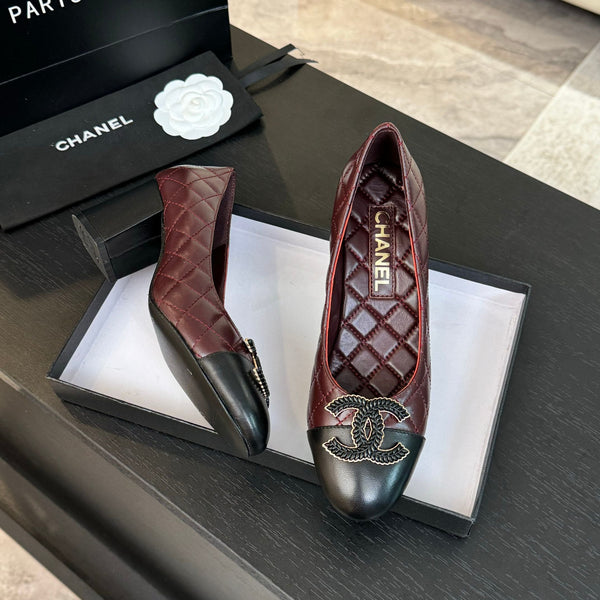 ballet flat with high heel 7cm burgundy black quilted lambskin