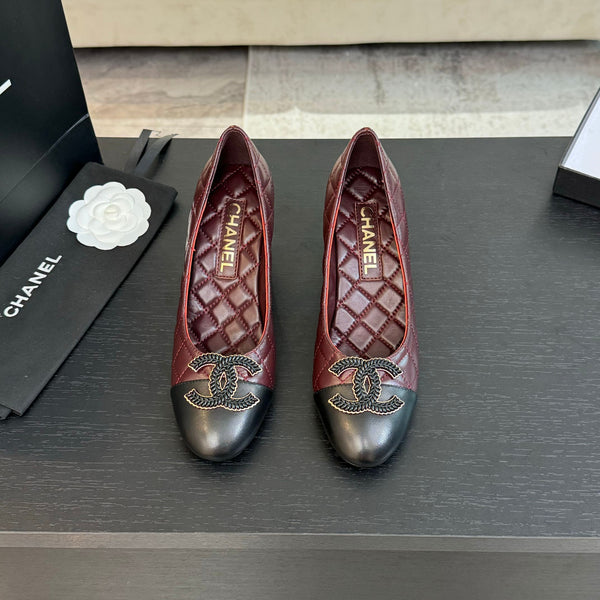 ballet flat with high heel 7cm burgundy black quilted lambskin