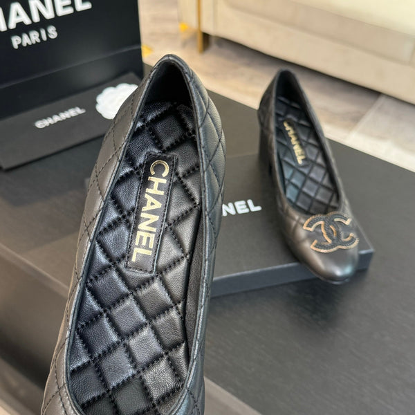 ballet flat with high heel 7cm black quilted lambskin