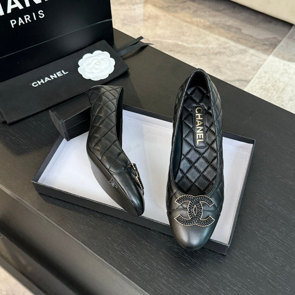 ballet flat with high heel 7cm black quilted lambskin