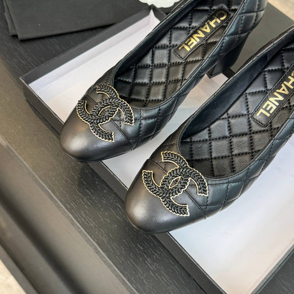 ballet flat with high heel 7cm black quilted lambskin