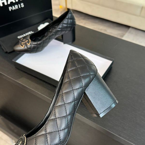 ballet flat with high heel 7cm black quilted lambskin