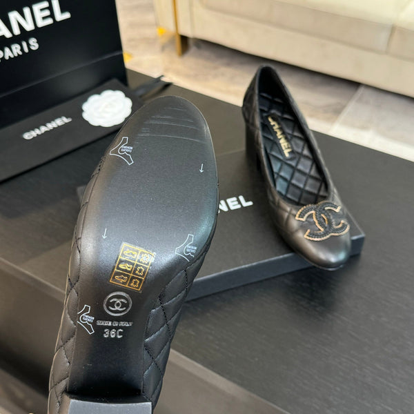 ballet flat with high heel 7cm black quilted lambskin