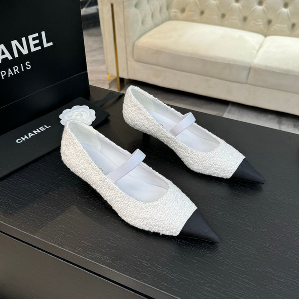 mary jane 35 pointed toe white tweed black grosgrain