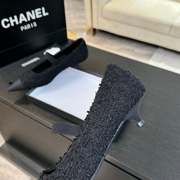 mary jane 35 pointed toe black tweed black grosgrain