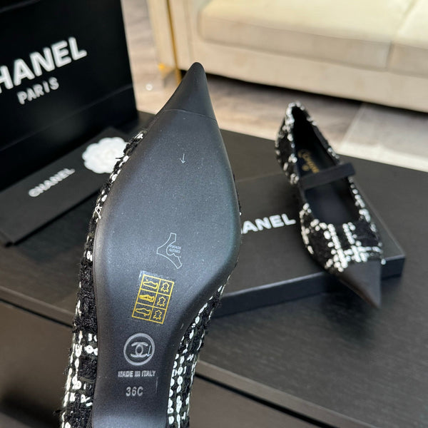 mary jane 35 pointed toe black white tweed sequin