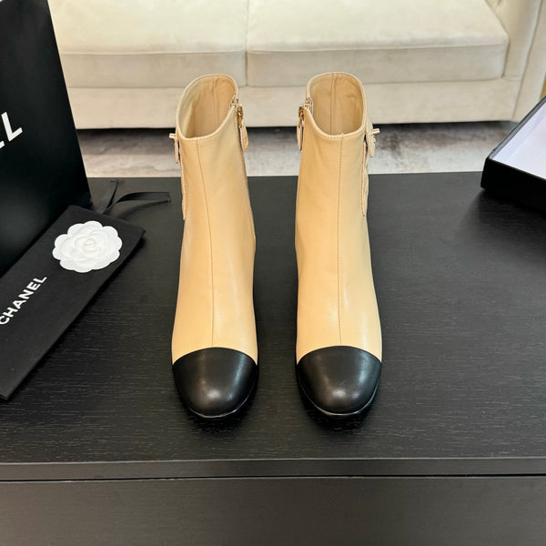 CC Ankle Boots 50mm Beige Black Lambskin