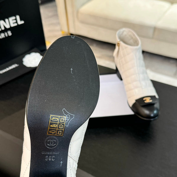 CC Ankle Boots 50mm White Black Quilted Lambskin