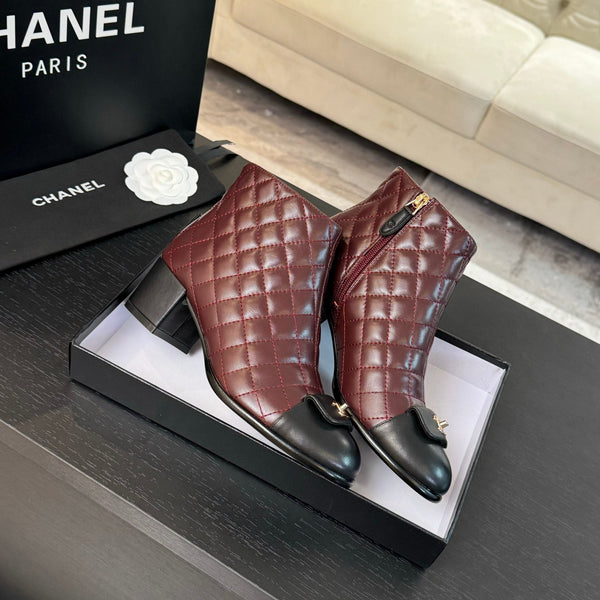 CC Ankle Boots 50mm Burgundy Black Quilted Lambskin