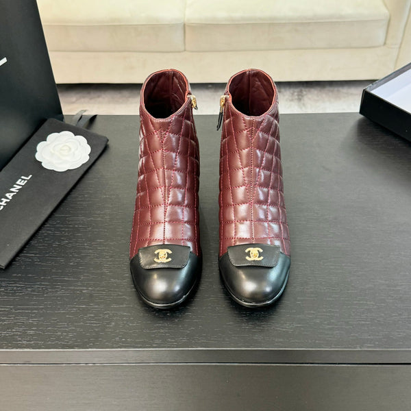 CC Ankle Boots 50mm Burgundy Black Quilted Lambskin