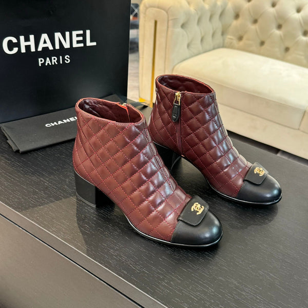 CC Ankle Boots 50mm Burgundy Black Quilted Lambskin