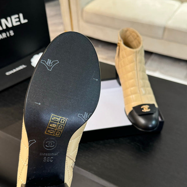 CC Ankle Boots 50mm Beige Black Quilted Lambskin