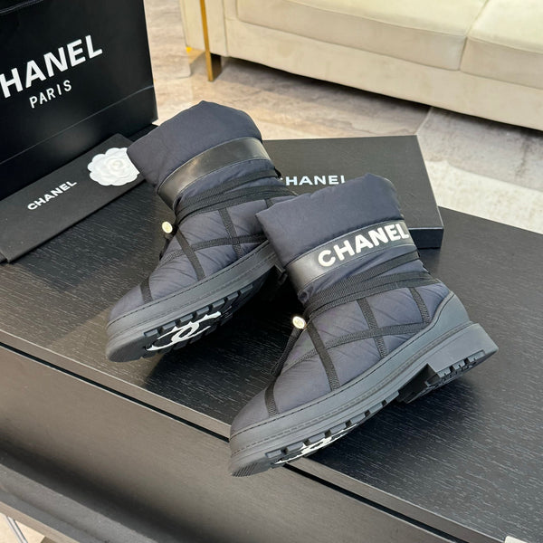 CC Ankle Boots Grey Mix Black Wind Cloth Quilted