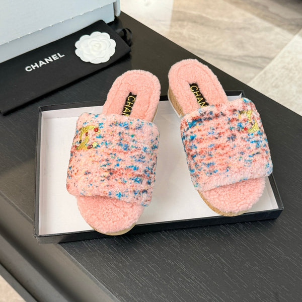CC Slippers Pink Mix Blue Red Fleece Wool