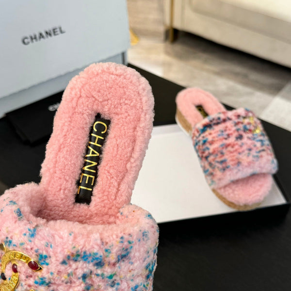 CC Slippers Pink Mix Blue Red Fleece Wool