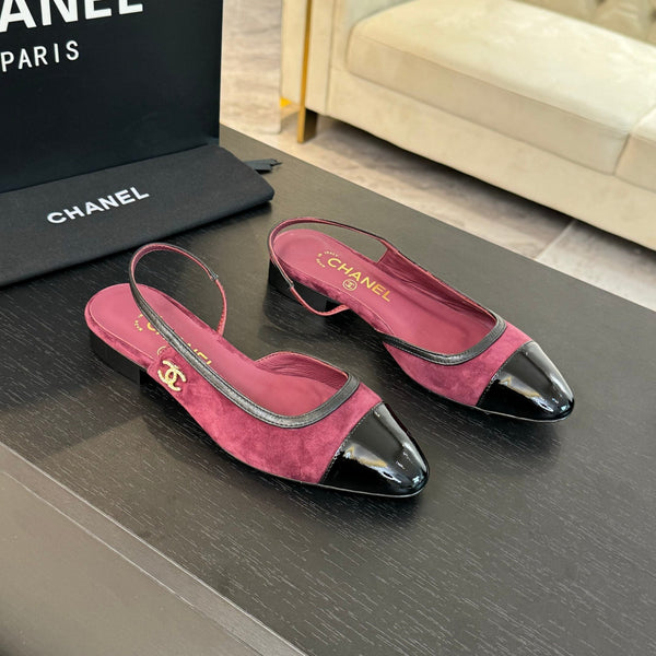 CC Slingback Nero Pelle Scamosciata Rosso Scuro