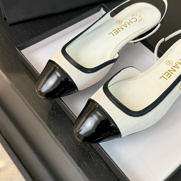 CC Slingback White Black Suede