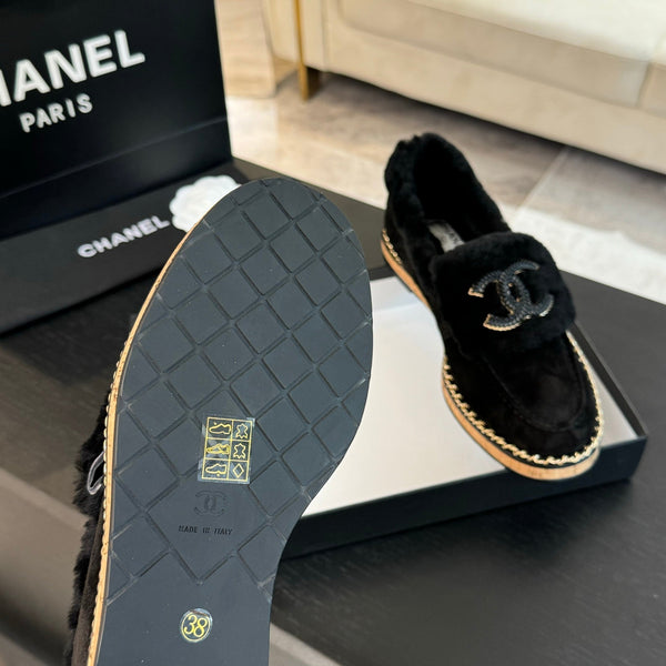 CC Moccasins Black Suede And Fleece