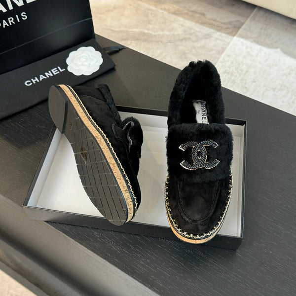 CC Moccasins Black Suede And Fleece