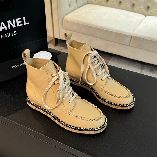 CC Ankle Boots Beige With Chain Calfskin