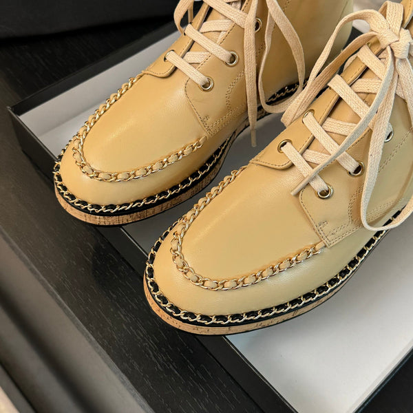 CC Ankle Boots Beige With Chain Calfskin