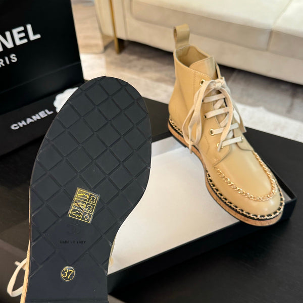 CC Ankle Boots Beige With Chain Calfskin