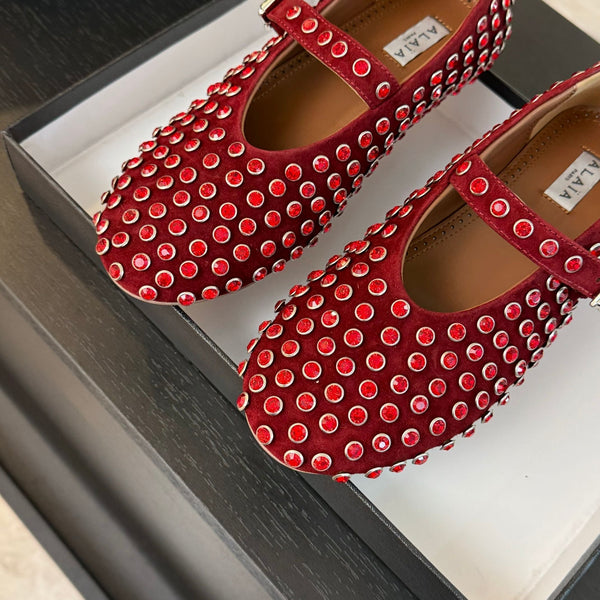 Alaia Strass Ballet Flats In Red Suede Stone 935189