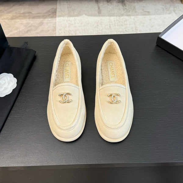 CC Moccasins White Suede And Wool