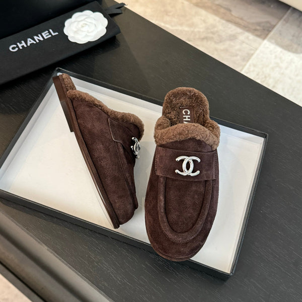 CC Mule Chocolate Suede Lamb Wool