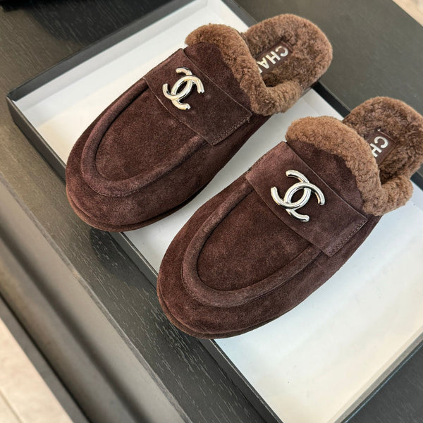 CC Mule Chocolate Suede Lamb Wool
